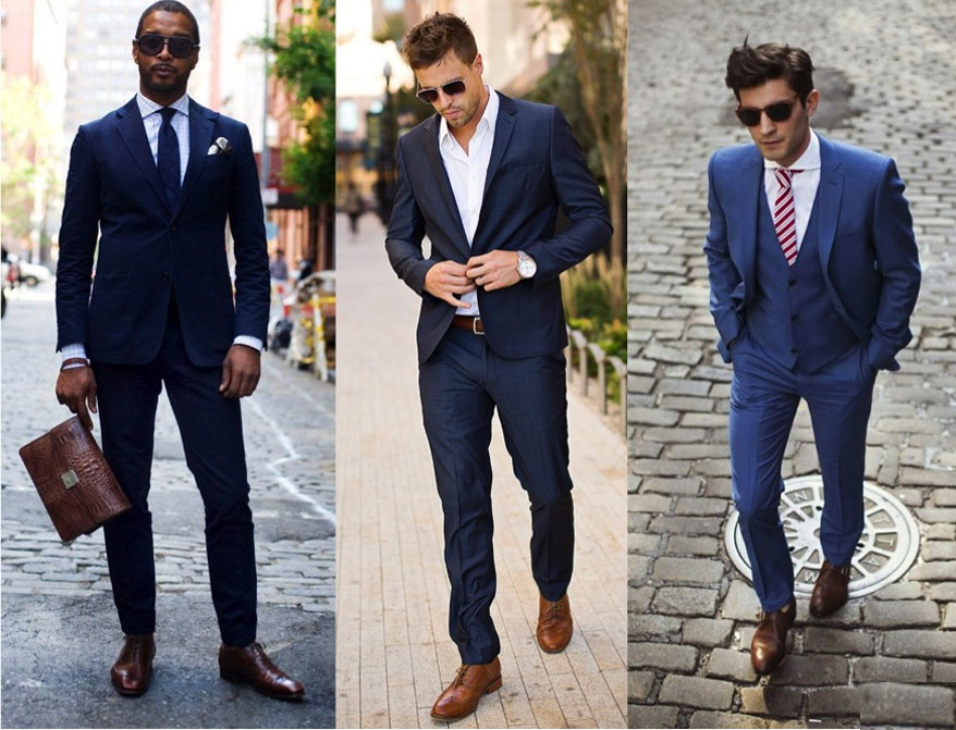 Phối đồ với giày tây nâu suit xanh Phối đồ với giày tây nâu suit xanh