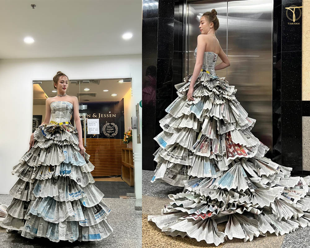 trang phục tái chế từ giấy báo