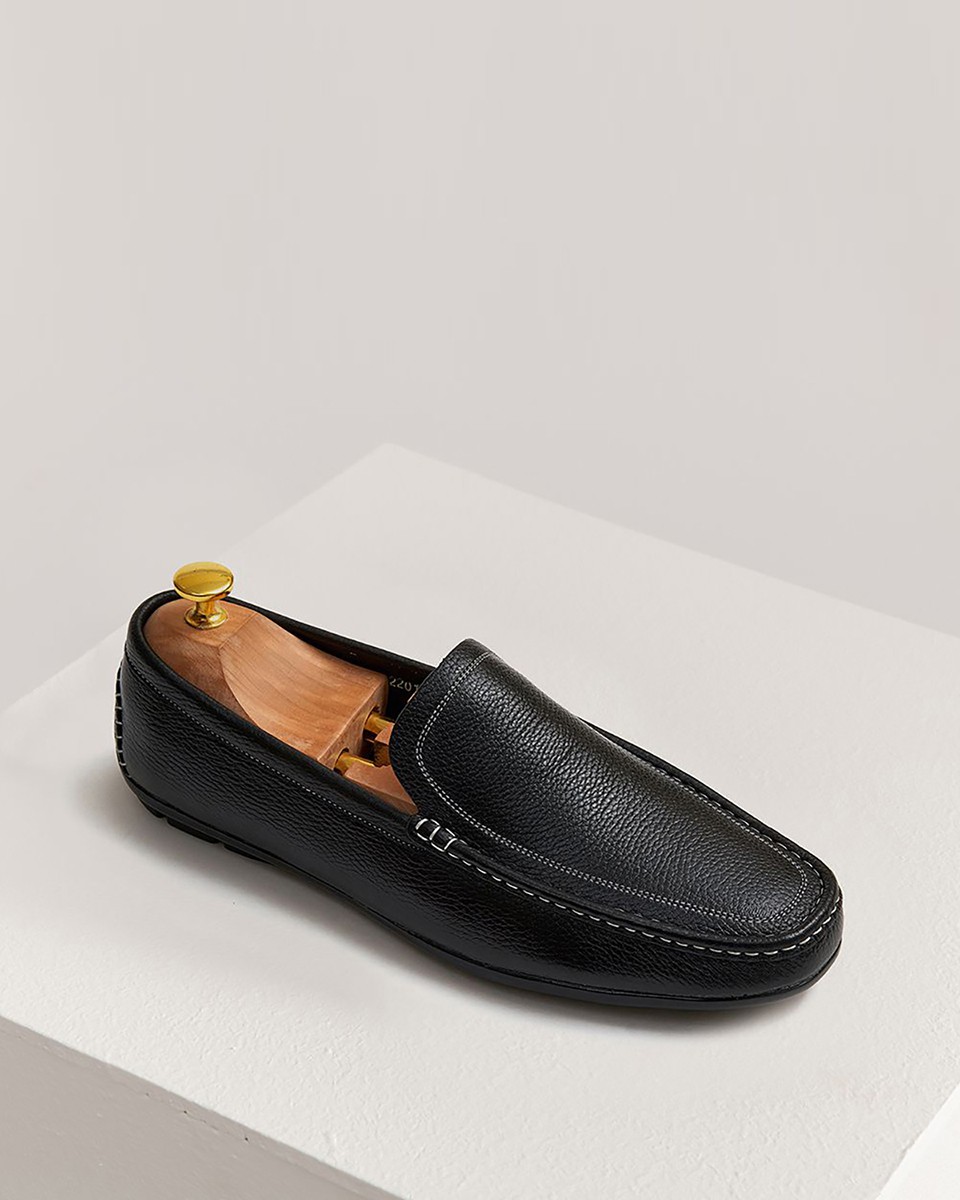 Giày lười da nam màu đen viền chỉ nổi GNTA2201-D