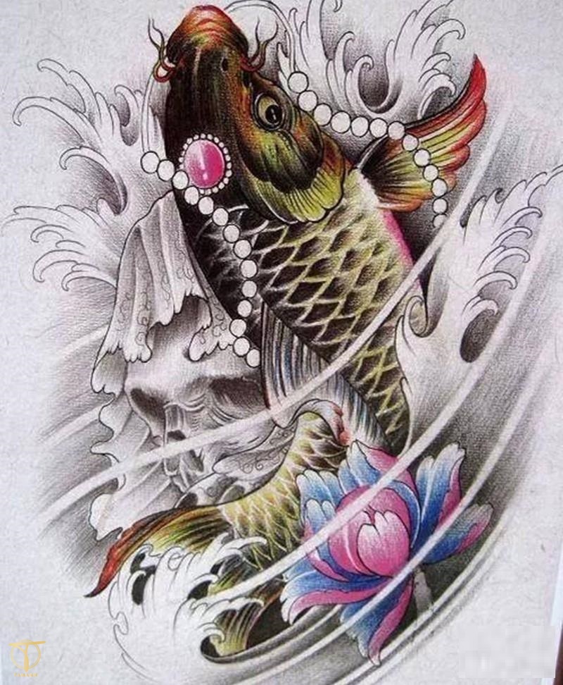 mẫu hình xăm cá chép hoa sen