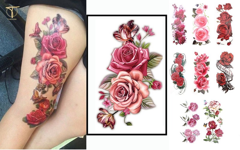 rose thigh tattoo