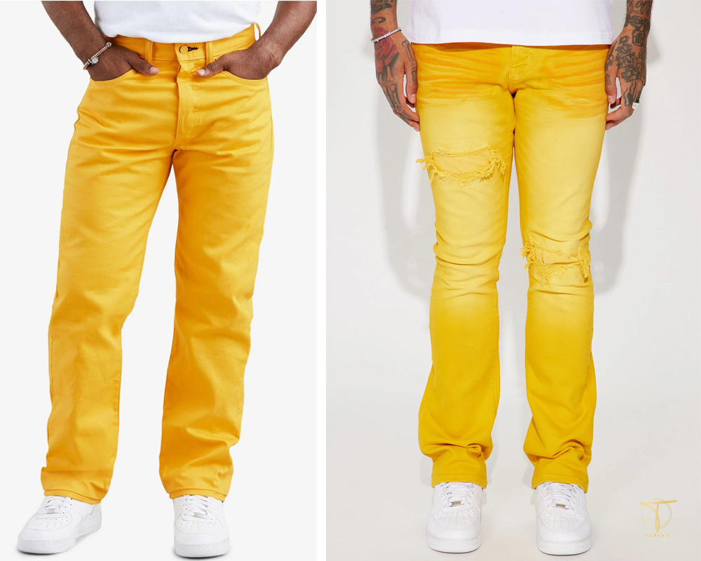 Kết hợp quần jean màu vàng với áo sơ mi trắng