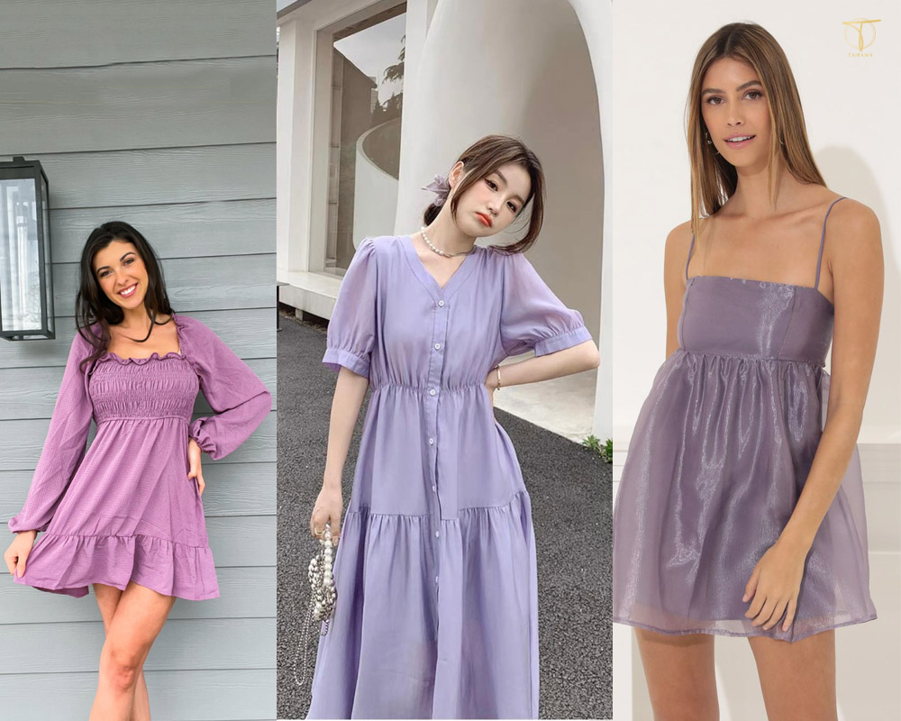 Cách phối đồ màu tím hợp thời trang cho nữ với váy babydoll
