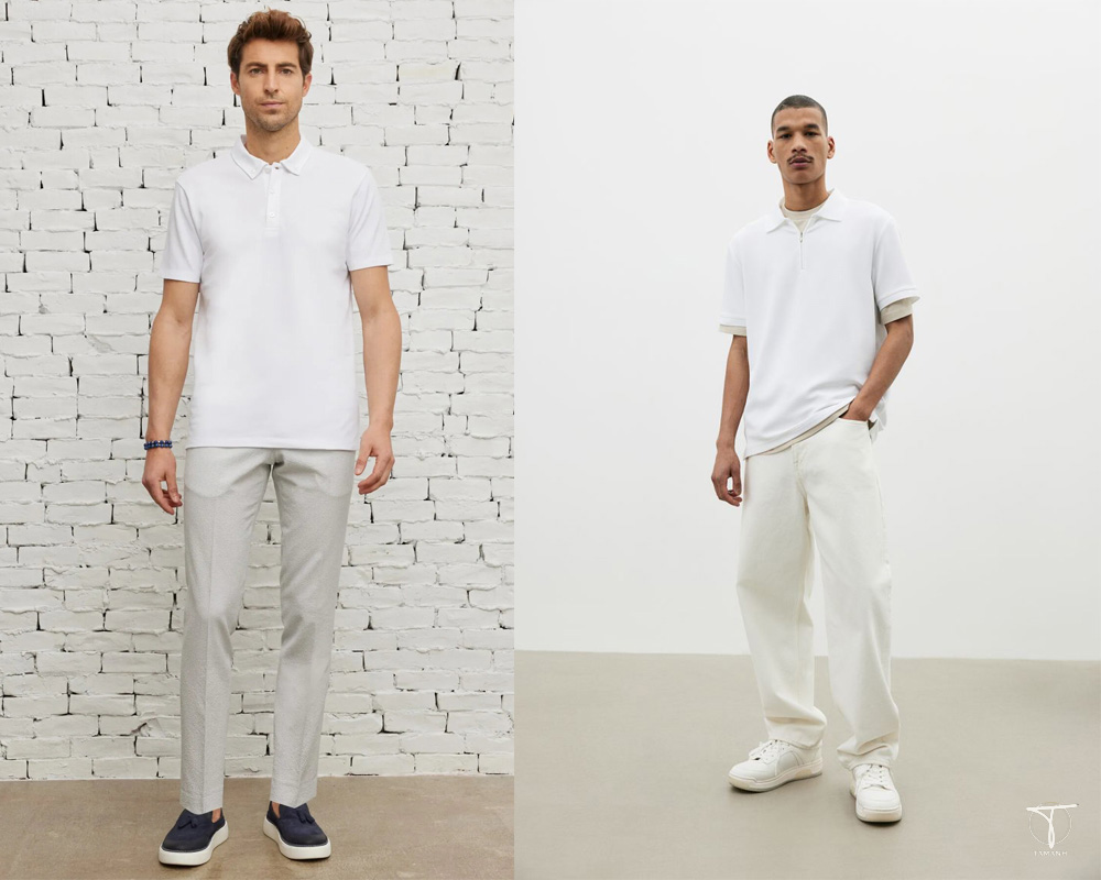 Áo polo trắng và quần chino