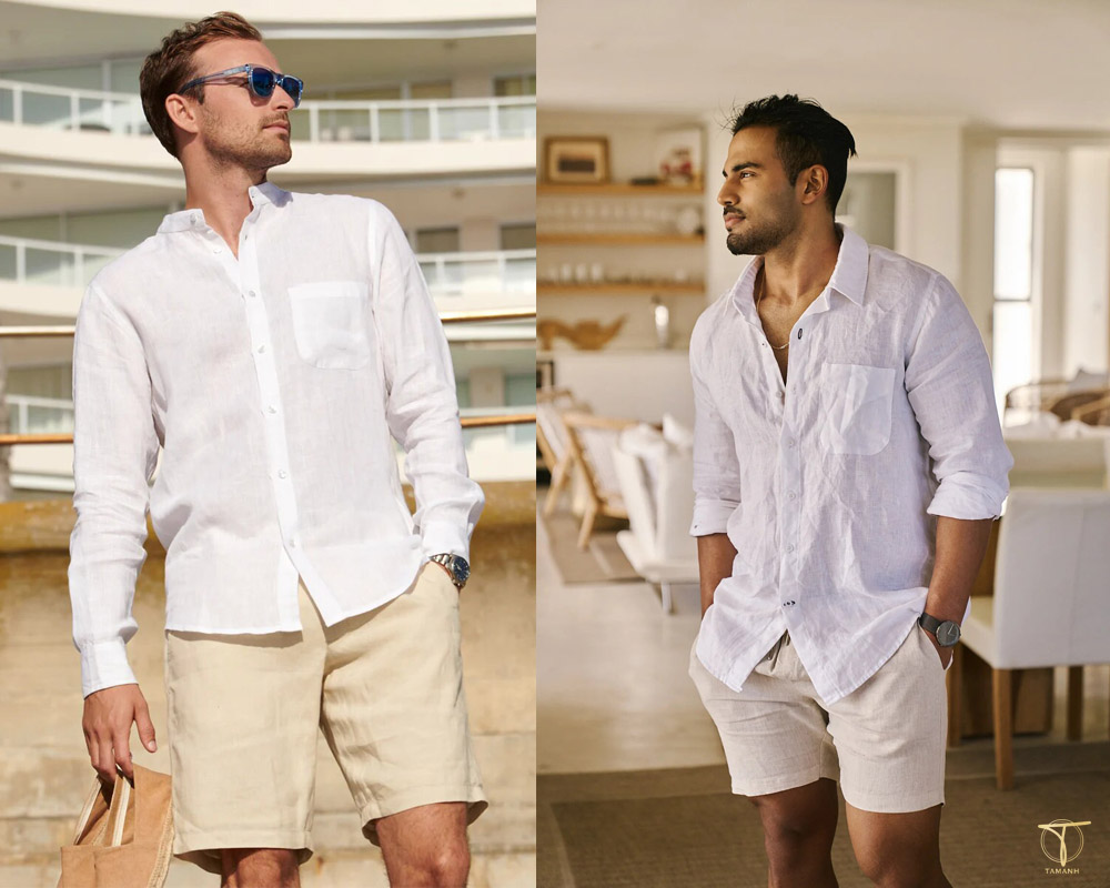 Phối áo sơ mi linen và quần đùi