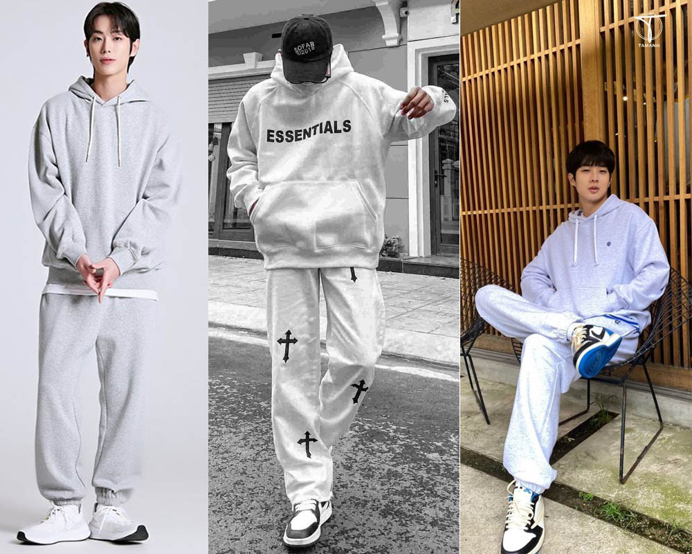 Áo hoodie trắng mix với quần ống rộng