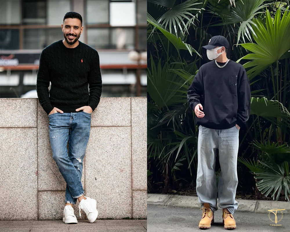 10+ Cách phối đồ cho nam cao 1m7 theo gợi ý của fashionista 9 Áo sweater mix cùng quần jeans và đeo giày sneaker