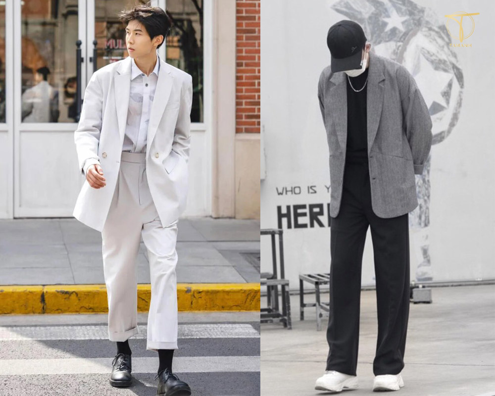 phối đồ theo phong cách hàn quốc nam với Áo blazer mix cùng quần tây