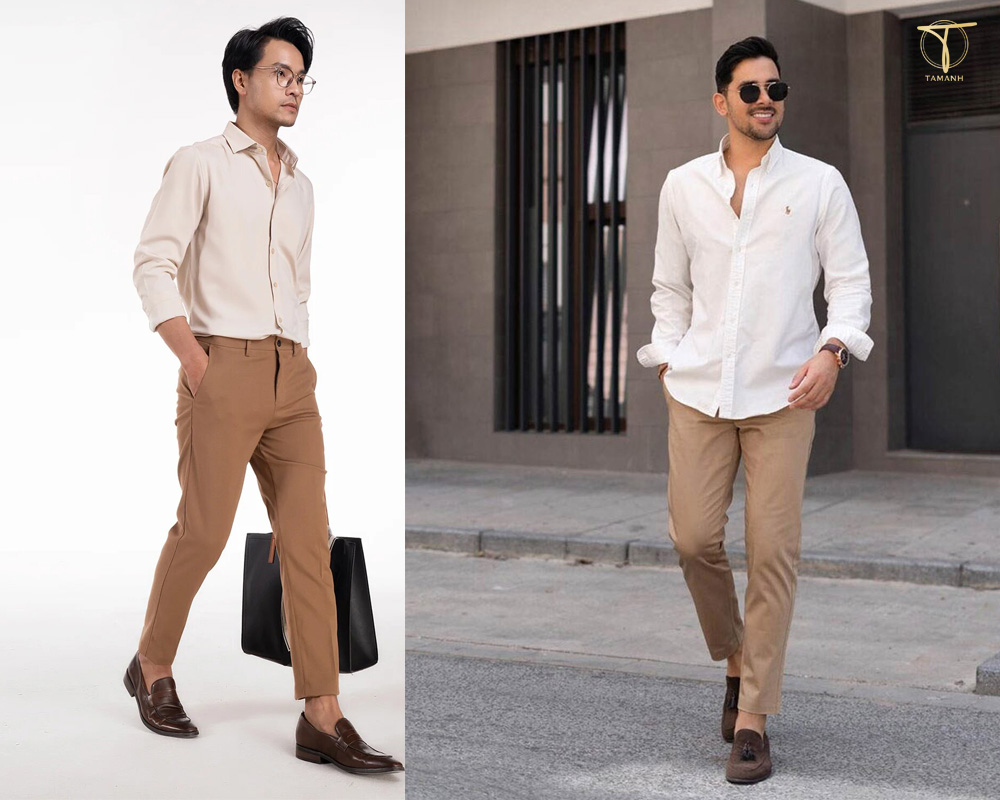 Mẹo mix & match: Giày nâu mặc quần màu gì thì hợp cho nam? 6 Áo sơ mi và quần tây cùng giày tây màu nâu