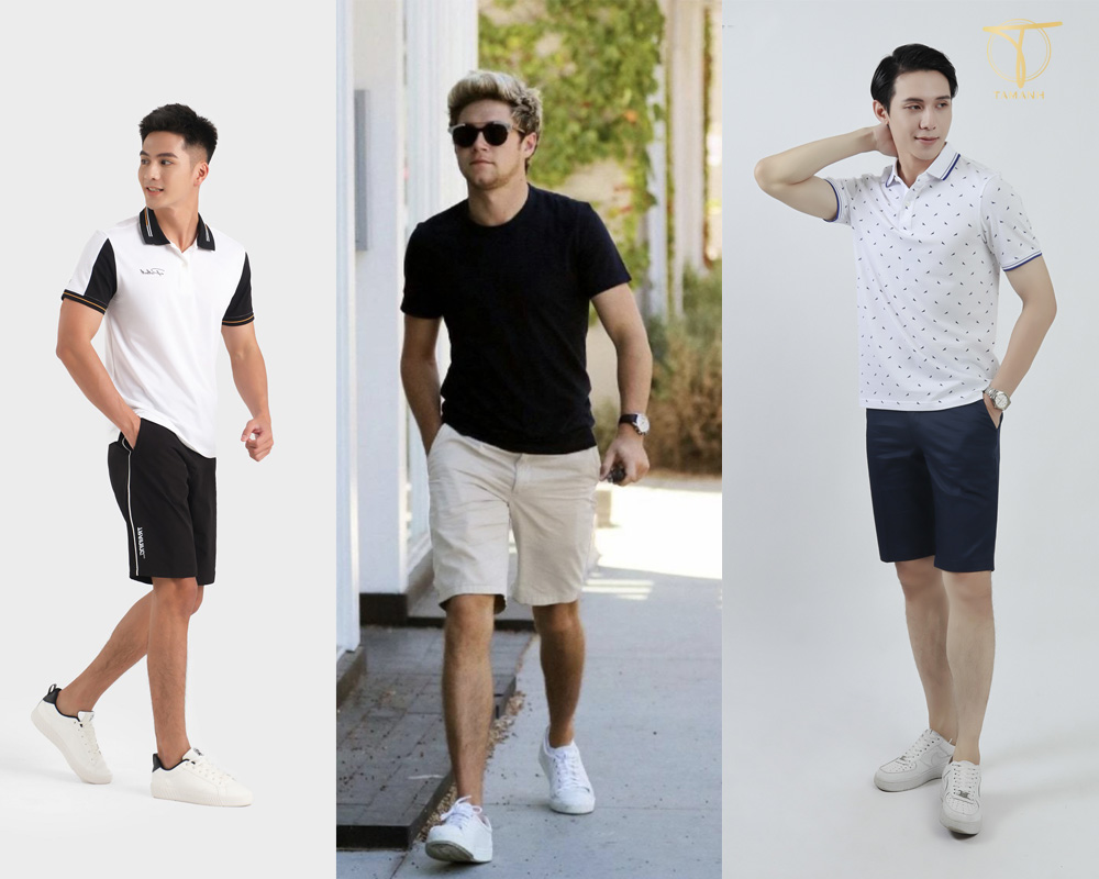 Cách phối đồ trắng đen nam đơn giản nhưng vẫn đủ tạo điểm nhấn 8 Khỏe khoắn nam tính cùng áo polo với quần shorts