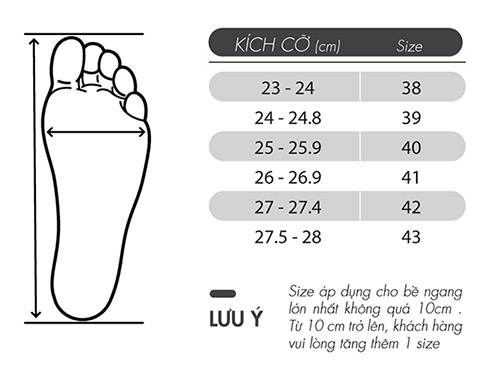 Bảng size giày của nhà Tâm Anh