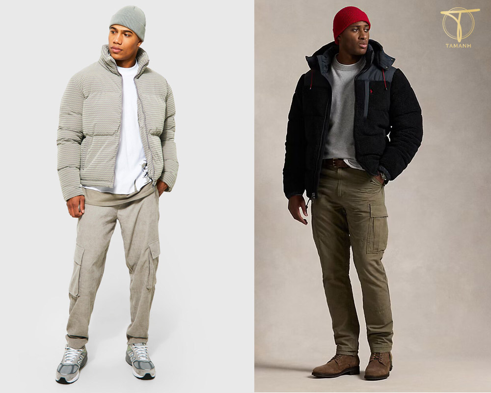 Đậm nét cá tính cùng mũ len beanie với áo phao và quần túi hộp