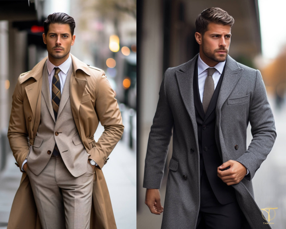 Phối đồ Noel nam, mẹo mix outfit Giáng sinh đẹp cho nam 4 Mix layer áo Vest cùng khoác măng tô dài