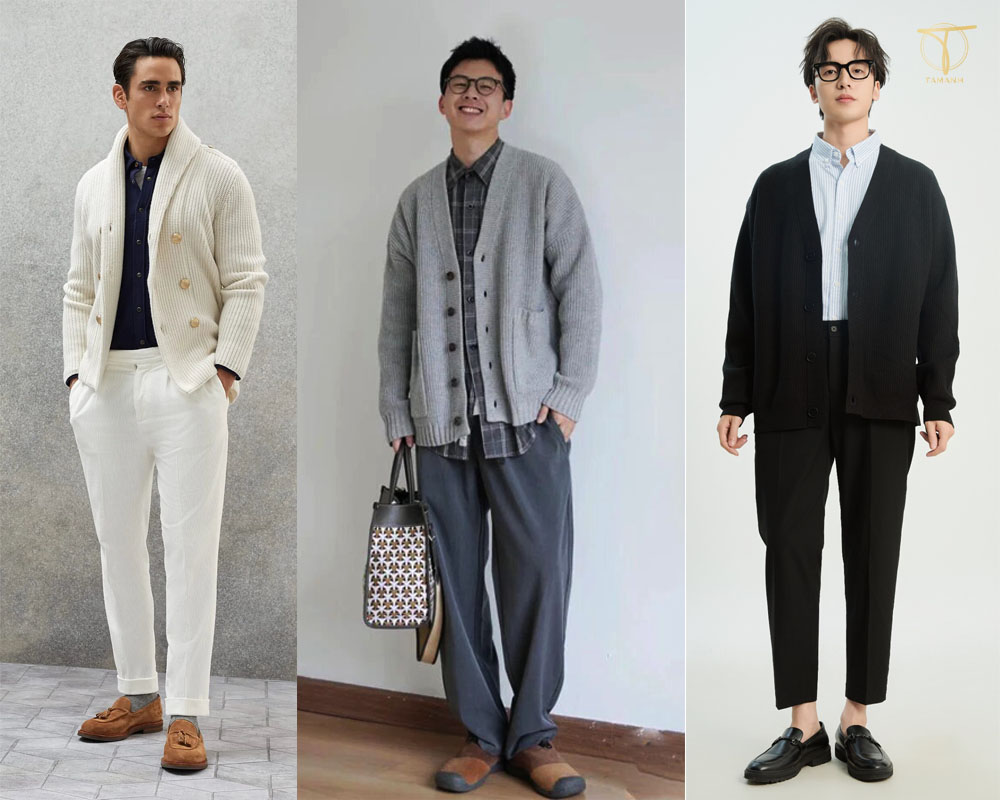 Phối đồ Noel nam, mẹo mix outfit Giáng sinh đẹp cho nam 8 Đơn giản với áo khoác cardigan mix quần tây cho ngày giáng sinh