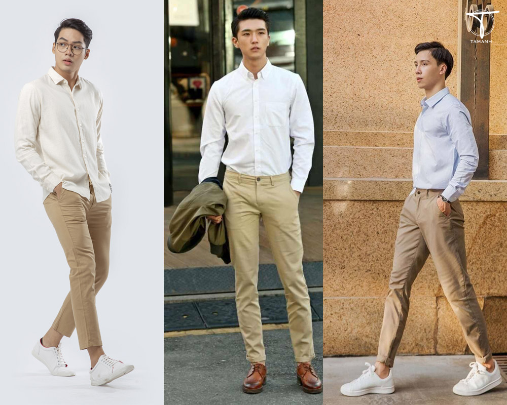 Cách phối đồ với áo sơ mi trắng nam cùng quần kaki