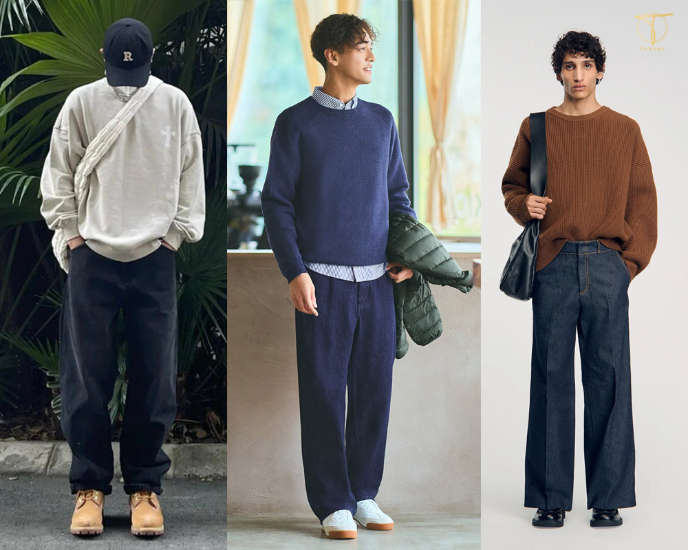 Thử phối đồ với quần jeans ống rộng cùng áo len 