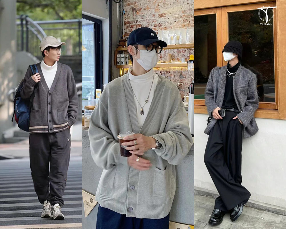 Áo cardigan mix với áo cổ lọ
