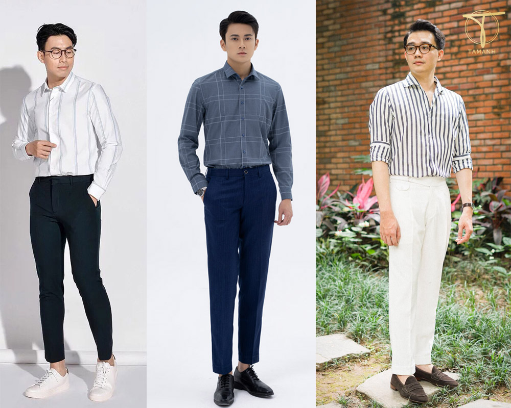 Phối áo sơ mi kẻ sọc nam với quần âu thanh lịch