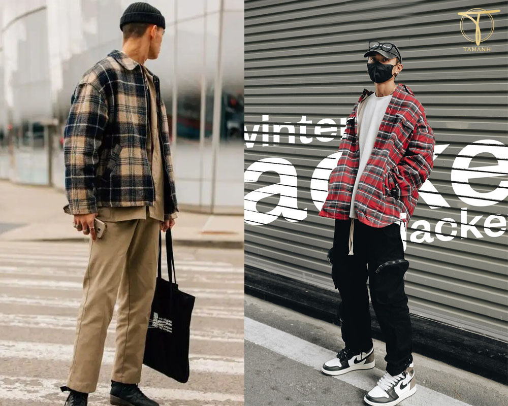 Layer áo sơ mi kẻ sọc với áo thun