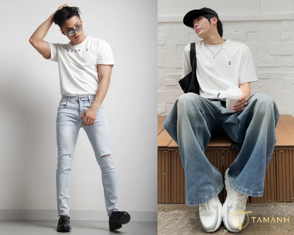 Basic cùng giày chunky, áo phông và quần jeans